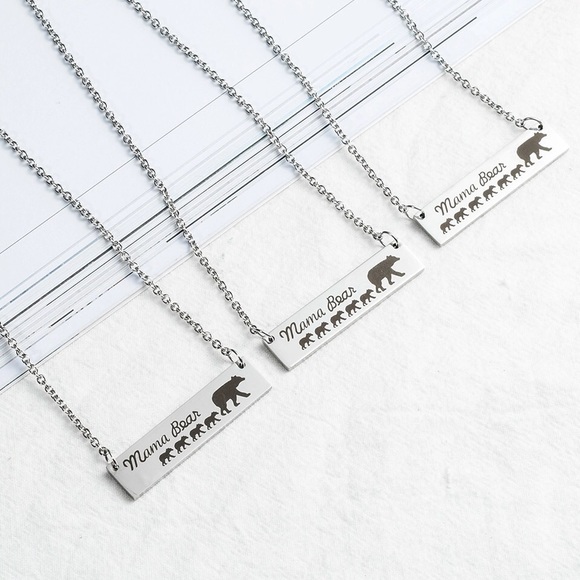 Mama Bear Stainless Steel Bar Necklace - Picture 2 of 7